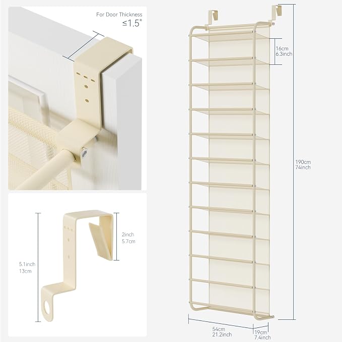 Whitmor 36 Pair Over The Door Shoe Organizer, 12 Tier Hanging Shoe Organizer - Image 2