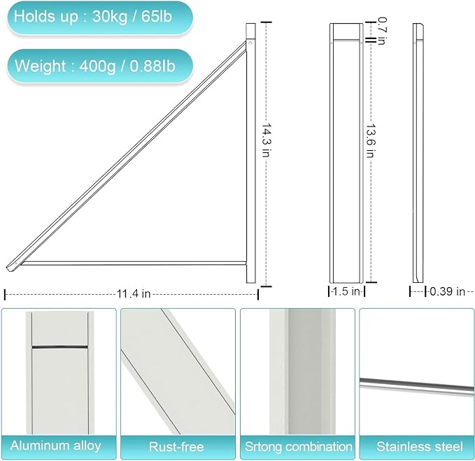 Wall Mounted Drying Rack 65lb Aluminum No Drill - Image 2
