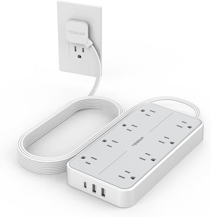 Power Strip Surge Protector 10 FT, TESSAN Flat Plug Extension Cord by TESSAN