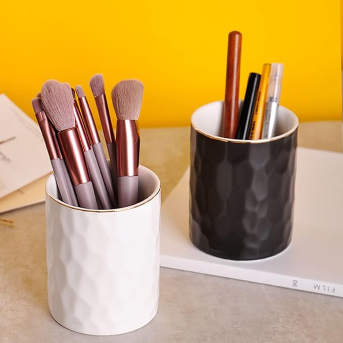 WHJY Ceramic White Pencil Cup, Makeup brushes Holder, Modern Geometry Design - Image 5