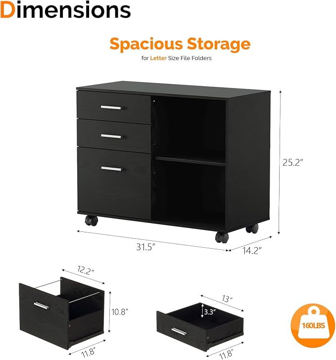 VINGLI 3 Drawer Wood Lateral File Cabinet - Image 2