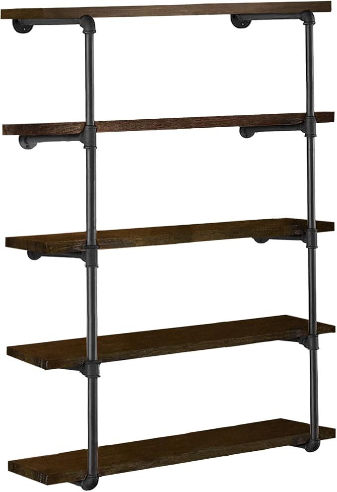 HITOMEN Industrial Iron Pipe Shelves, 2 Set 5-Tier, DIY Open Bookshelf Bookcase by HITOMEN