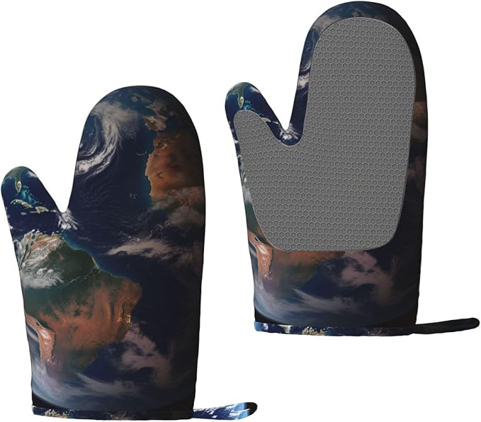 Earth Print Oven Mitts Set of 2, Heat Resistant Silicone Oven Mittens Gloves by Unknown