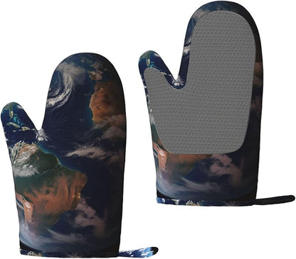 Earth Print Oven Mitts Set of 2, Heat Resistant Silicone Oven Mittens Gloves by Unknown