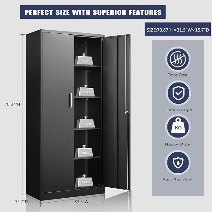 Metal Storage Cabinet with Adjustable Shelves, Garage Storage Cabinets with - Image 3
