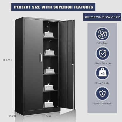 Metal Storage Cabinet with Adjustable Shelves, Garage Storage Cabinets with - Image 3