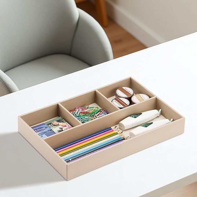 KINGFOM 4-Slot Leather Drawer Tray Desk Stationery Sundries Organizer Storage - Image 3