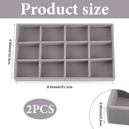 2Pcs 5 x 8.3 Inch Velvet Jewelry Trays Stackable Jewelry Organizer Removable - Image 2