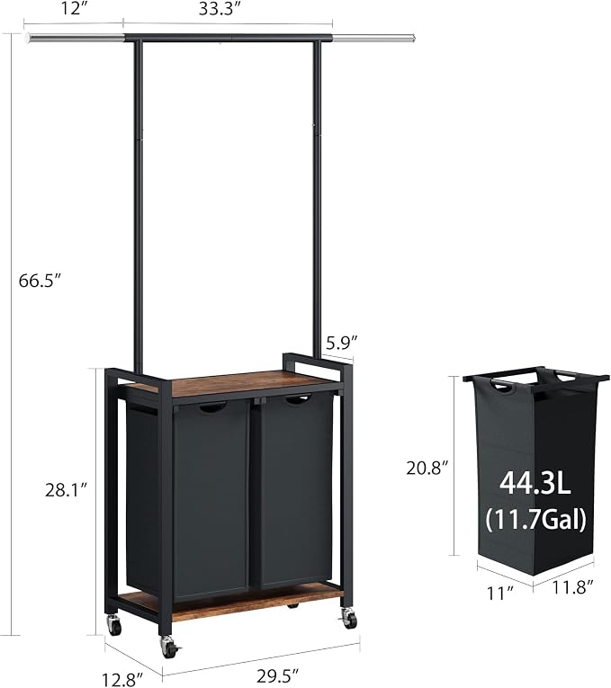 IDEALHOUSE 2-Section Laundry Sorter, Rolling Laundry Hamper - Image 3