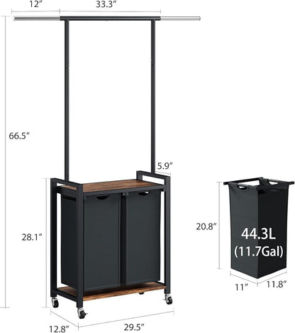 IDEALHOUSE 2-Section Laundry Sorter, Rolling Laundry Hamper - Image 3