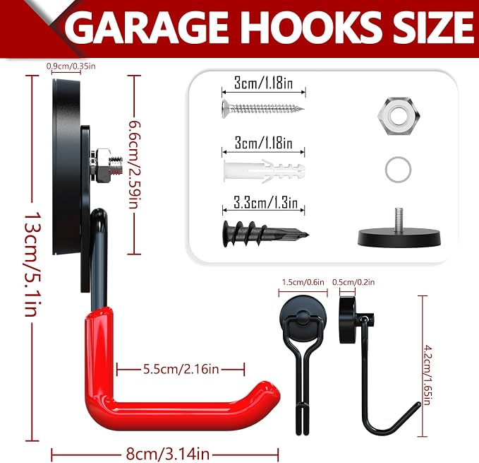 3-H Heavy Duty Magnet Garage Hooks 2 Pack, Large Strong Magnetic Hooks - Image 2