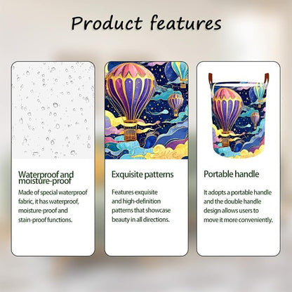 Laundry Baskets 15.7x19.7 Inch Large Hot Air Balloon Night Sky Design - Image 2