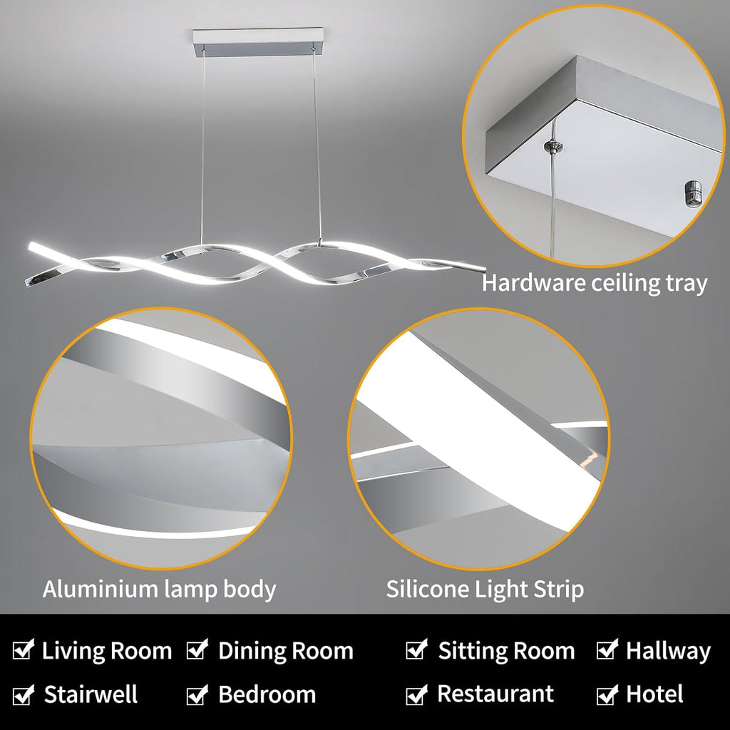 Modern Ceiling Chandelier Light, Acrylic Anti Flicker Pendant Lamp with Remote Control Dimmable 3 Color Mode & Brightness (Warm Cool Neutral Light) for Kitchen Bar