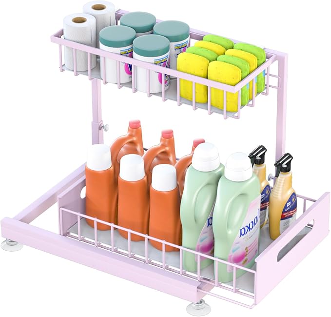 Under Sink Organizer Storage 2-Tier Premium Metal Pull-Out Racks, Height by Saydear