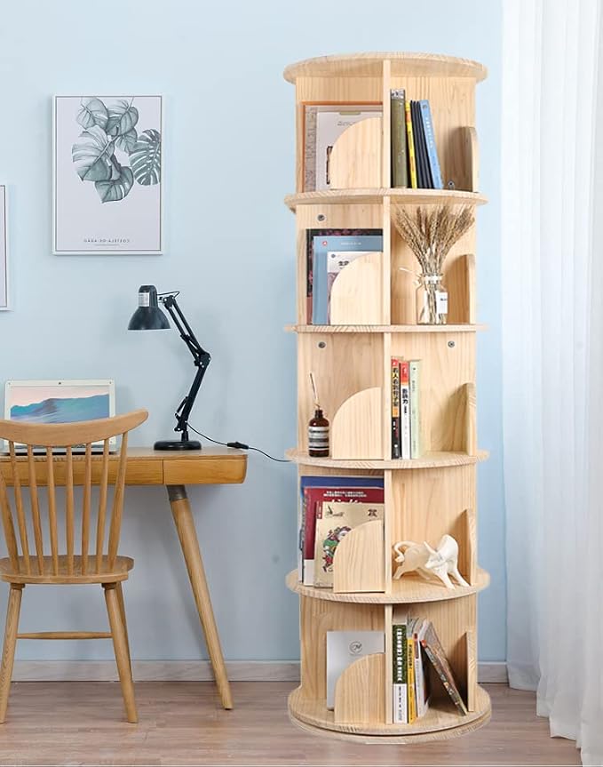 Bear Qiaqia Rotating Bookshelf, 360 Display 5 Tier Floor Standing Bookcase - Image 2