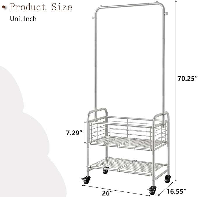 SUOERNUO Laundry Cart with Hanging Rack Rolling Laundry Hamper Sorter with - Image 5