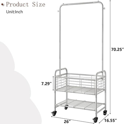 SUOERNUO Laundry Cart with Hanging Rack Rolling Laundry Hamper Sorter with - Image 5
