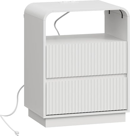 White Nightstand with Charging Station, Mid Century Modern Bedside Table & End - Image 8