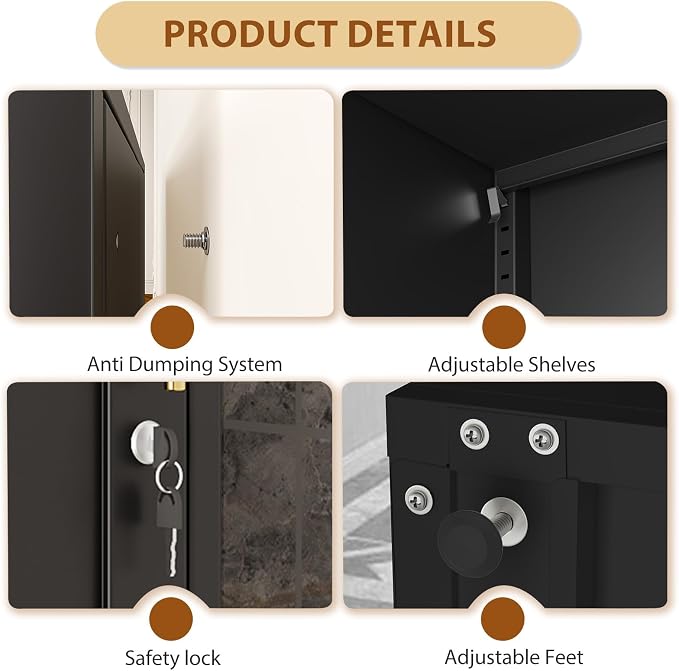 Tall Metal Narrow Bathroom Storage Locker Cabinet 67" H, Tall Black Pantry - Image 4