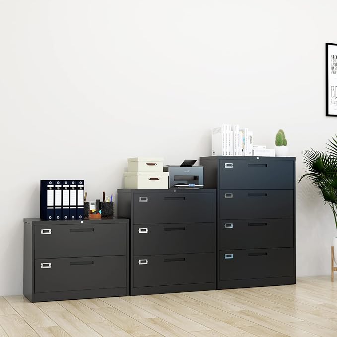 Lateral File Cabinet with Lock, 3 Drawer Large Metal Filing Cabinet, Home - Image 9