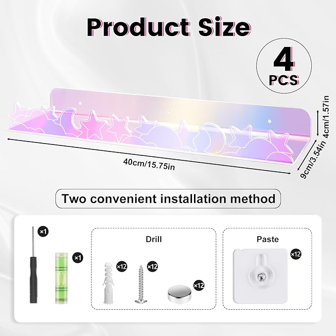 Floating Shelves for Wall, 4 Pack 15.7’’x 3.5’’Adhesive Acrylic Shelves - Image 3