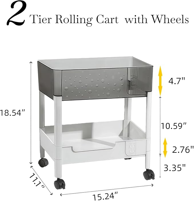2 Tier Rolling Cart with Wheels - Image 7