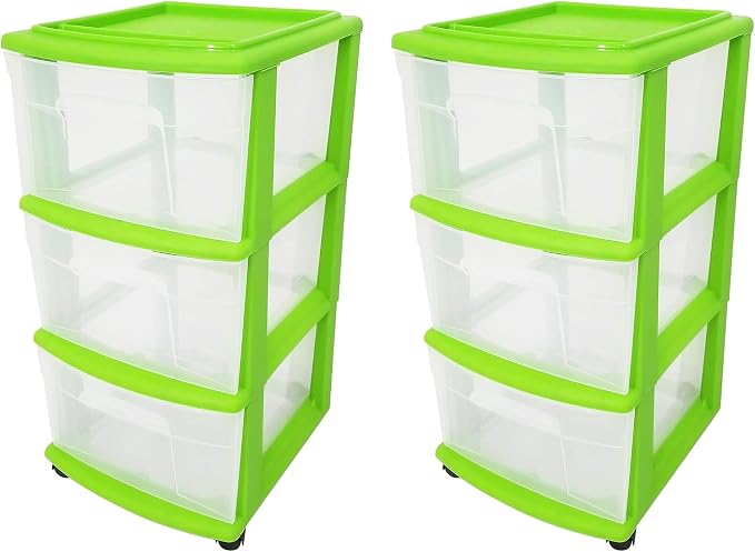 HOMZ 2-Pack Drawer Tower, 3-Tier Clear Plastic Storage Organizer Cart, Bold - Image 8