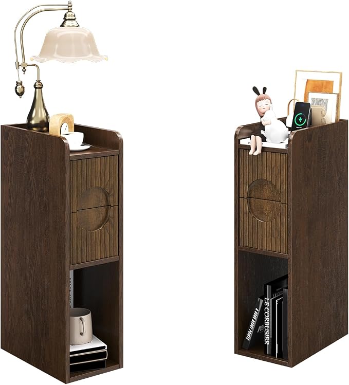 Slim Bedside Table Set of 2, Narrow Nightstand - Image 8