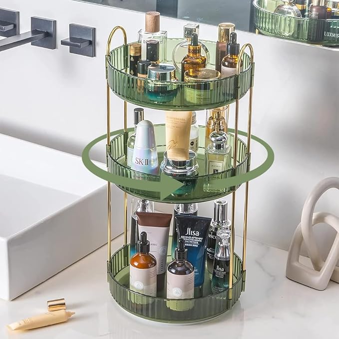 360° Rotating Makeup Organizer, 3 Tier Spinning Cosmetic Organizer - Image 5