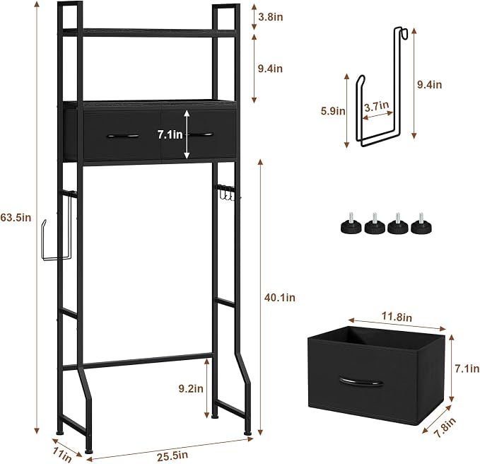 YBING Black Over The Toilet Storage Cabinet, Over Toilet Bathroom Organizer - Image 2