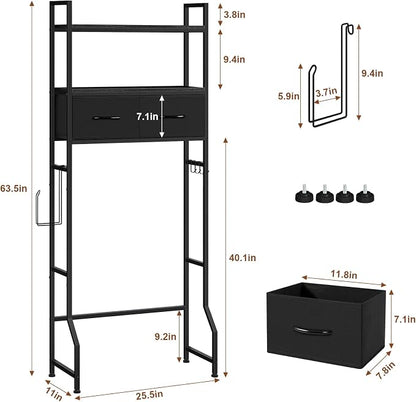 YBING Black Over The Toilet Storage Cabinet, Over Toilet Bathroom Organizer - Image 2