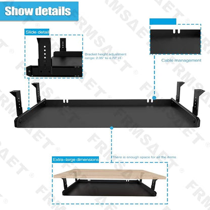 FRMSAET Under Desk Keyboard Tray Heavy-Duty All-Metal Material 20/24/30 inches - Image 2