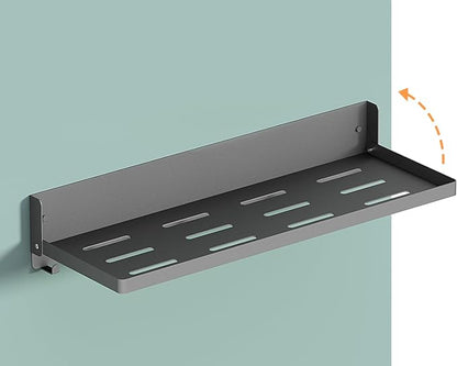 Folding Metal Shelf with Hooks, Wall Mounted Laundry Room Shelf, 8 Hooks & 90° by SKIKEN