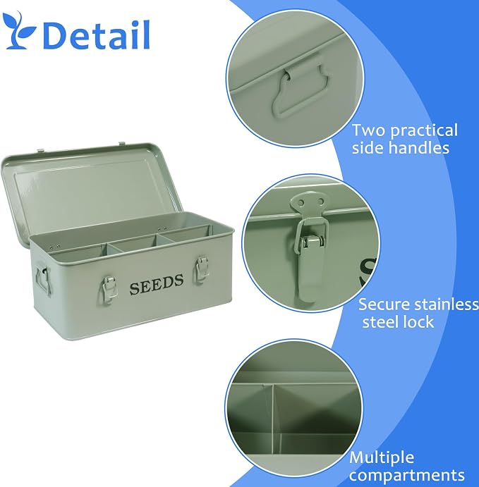 Seed Storage Box, Metal Seed Bin Seed Storage Organizer, 4 Dividers Seed - Image 2