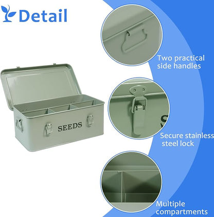 Seed Storage Box, Metal Seed Bin Seed Storage Organizer, 4 Dividers Seed - Image 2