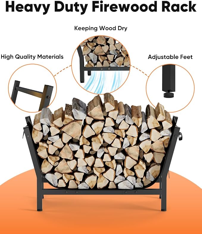 28 Inch Firewood Rack with 900D Canvas Log Carrier Bag, Outdoor Indoor Log - Image 2