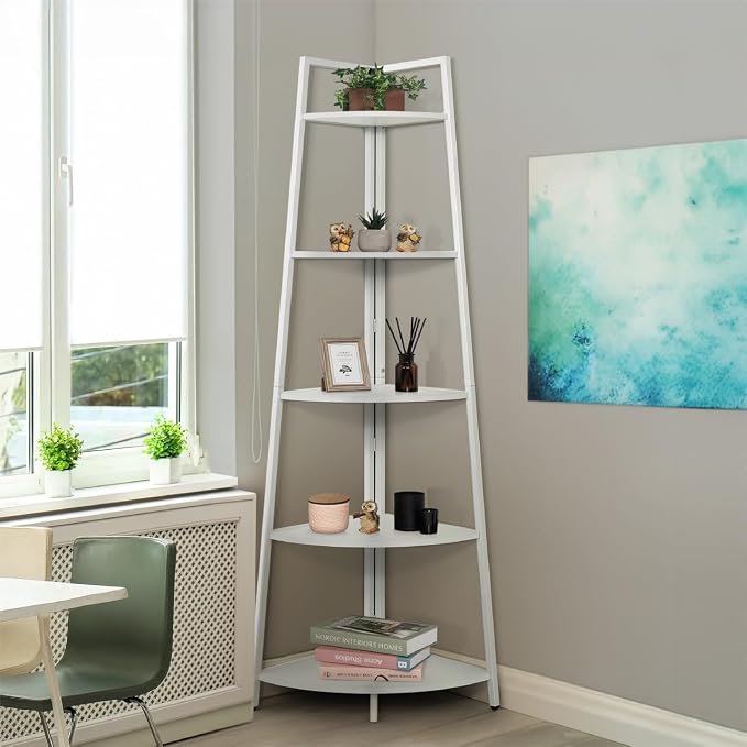 CAPHAUS 5-Tier Corner Shelf Stand, Tall Display Shelves, Ladder Corner Wood by Unknown