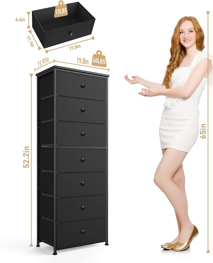 Mifuro Tall Fabric Dresser for Bedroom, Vertical Storage Organizer Tower - Image 3