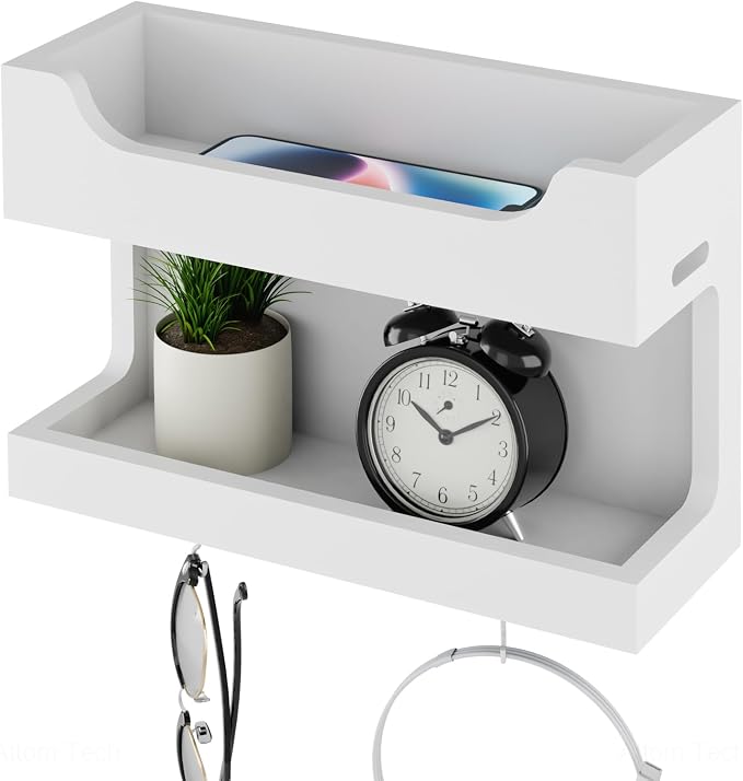 NiHome Wall Mounted Wooden Bedside Accessories Organizer, Double Tray Bedside by NiHome