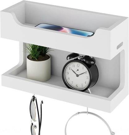 NiHome Wall Mounted Wooden Bedside Accessories Organizer, Double Tray Bedside by NiHome