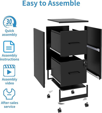 2 Drawer File Cabinet with Lock, Small Rolling Metal Office Storage Mobile - Image 6