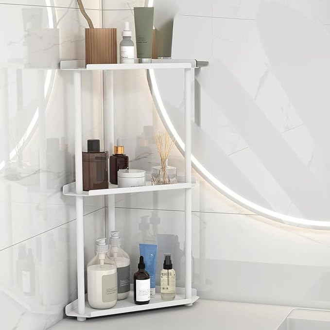 FLE Corner Bathroom Counter Organizer, Bathroom Organizer Countertop White | 3 by FLE