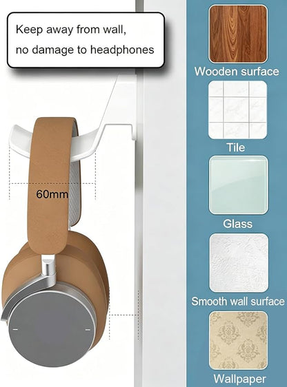 2-Pack Wall Mount Headphone Hanger, Adhesive Screw-in Headset Holder Hook - Image 5