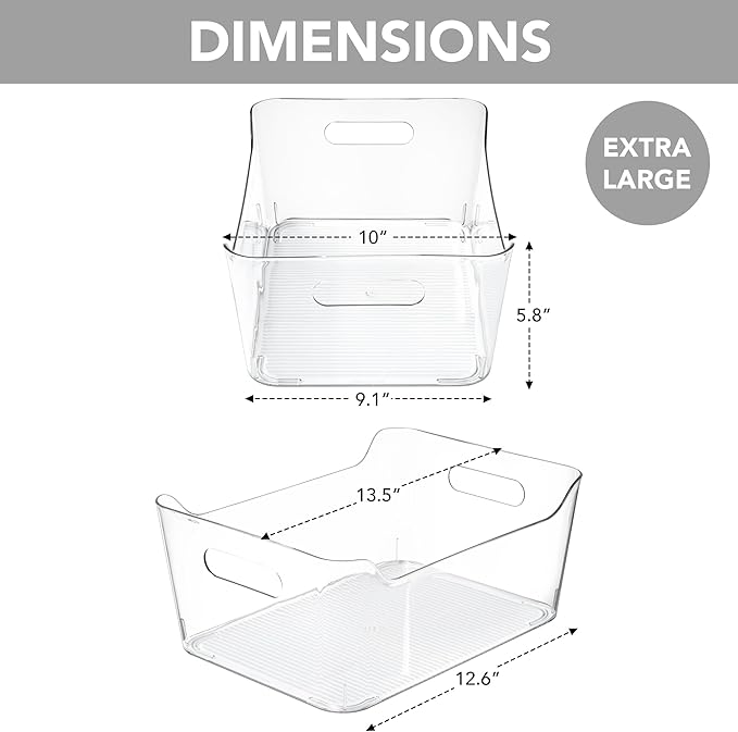 Tiawudi 6 Pack Plastic Storage Bins, Extra Large Pantry Organizer, 13.5" x 10" - Image 2
