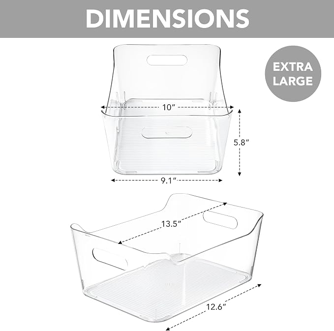 Tiawudi 2 Pack Plastic Storage Bins, Extra Large Pantry Organizer, 13.5" x 10" - Image 2
