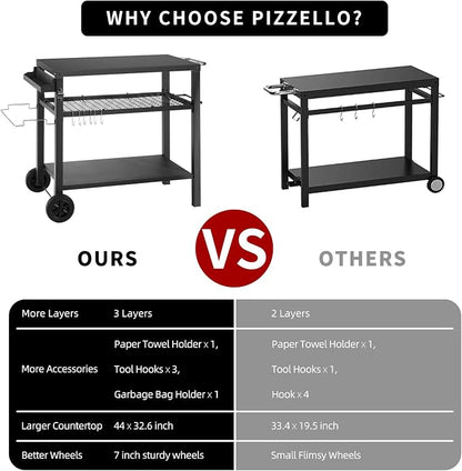 Grill Cart Table with Three Shelf, Movable Outdoor Dining Cart Pizza Oven Stand - Image 7