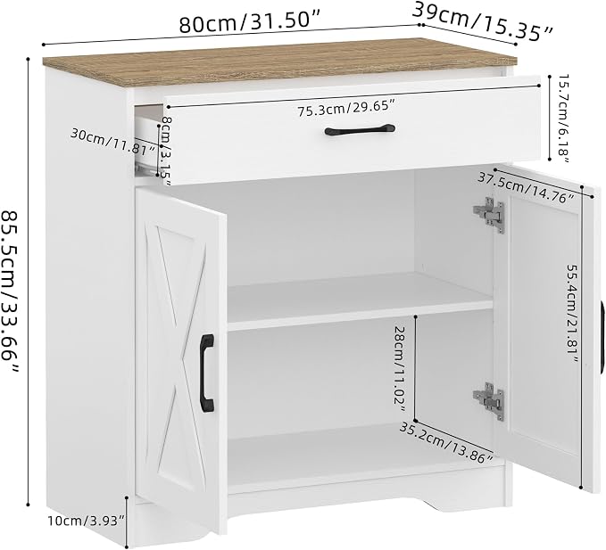 Panana Wooden Cabinet 1 Drawer and 2 Doors Storage Cupboard Coffee Bar - Image 3