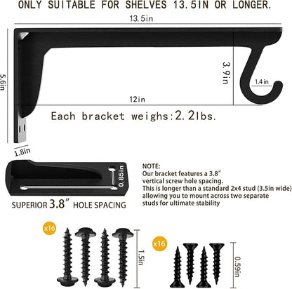 13.5x5.6inch Closet Rod Bracket Heavy Duty Support 400 lbs | Sturdiness Wall - Image 2