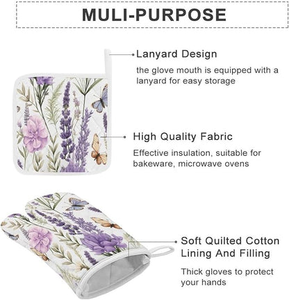Garden Beautiful Flowers Lavender Shabby Chic Oven Mitts and Pan Racks 4-Piece - Image 3