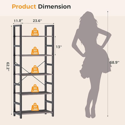 DUMOS 5-Tier Bookshelf, Modern Tall Bookcase Book Shelf | Open Storage Display - Image 3